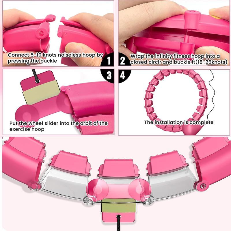 65Inch 32 Knots plus Size Quiet Weighted Hula Infinity Fitness Detachable Hoops Smart Silent Infinity Hula for Women 2 in 1 Waist , Abdominal Workout