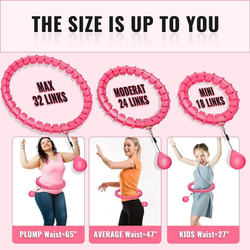 65Inch 32 Knots plus Size Quiet Weighted Hula Infinity Fitness Detachable Hoops Smart Silent Infinity Hula for Women 2 in 1 Waist , Abdominal Workout